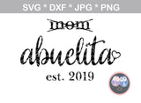 Mom, graduated to Abuelita, est date, changable numbers, heart, digital download, SVG, DXF, cut file, personal, commercial, use with Silhouette Cameo, Cricut and Die Cutting Machines