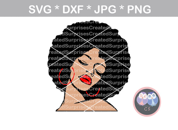 Afro woman colored face, black woman, digital download, SVG, DXF, cut file, personal, commercial, use with Silhouette Cameo, Cricut and Die Cutting Machines