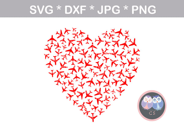 Airplane, Heart, love, art, digital download, SVG, DXF, cut file personal commercial Silhouette Cricut