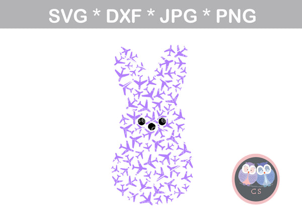 Airplane, Easter peep, bunny, peeps, plane art, digital download, SVG, DXF, cut file personal commercial Silhouette Cricut