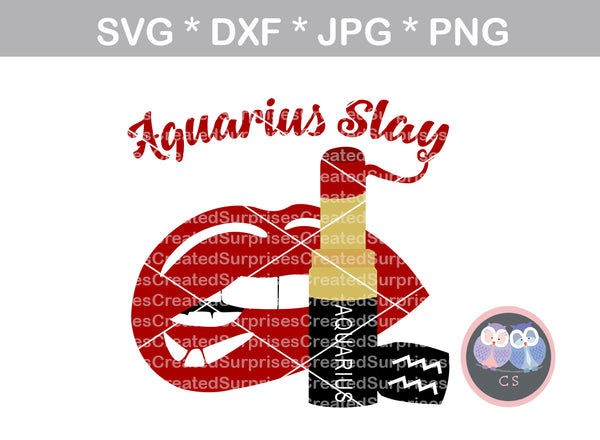 Aquarius Slay, biting Lips, lipstick, digital download, SVG, DXF, cut file, personal, commercial, use with Silhouette Cameo, Cricut and Die Cutting Machines