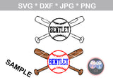 Baseball crossing bats Ballgame ball softball digital download SVG DXF cut file personal commercial Silhouette Cricut Die Cutting Machines