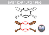 Baseball crossing bats Ballgame ball softball digital download SVG DXF cut file personal commercial Silhouette Cricut Die Cutting Machines
