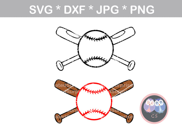 Baseball crossing bats Ballgame ball softball digital download SVG DXF cut file personal commercial Silhouette Cricut Die Cutting Machines