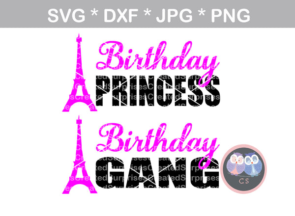 Birthday Princess, Birthday Gang, Birthday, girl, tower, group, digital download, SVG, DXF, cut file, personal, commercial, use with Silhouette Cameo, Cricut and Die Cutting Machines