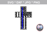 Thin blue line, cross, 2 variations, All in Faith, Police, flag, Hero, digital download, SVG, DXF, cut file, personal, commercial, use with Silhouette Cameo, Cricut and Die Cutting Machines