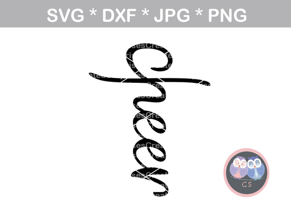 Cheer cross, christian, digital download, SVG, DXF, cut file, personal, commercial, use with Silhouette Cameo, Cricut and Die Cutting Machines