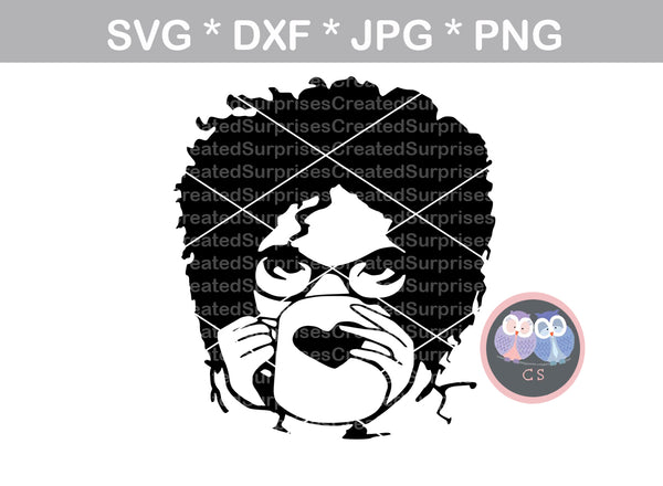 Drinking Coffee Diva, wild hair, girl, Diva woman, glasses, digital download, SVG, DXF, cut file, personal, commercial, use with Silhouette Cameo, Cricut and Die Cutting Machines