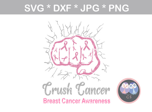 Crush Cancer, Breast Cancer awareness, Pink Ribbon, Fist, smash digital download, SVG, DXF, cut file, personal, commercial, use with Silhouette Cameo, Cricut and Die Cutting Machines