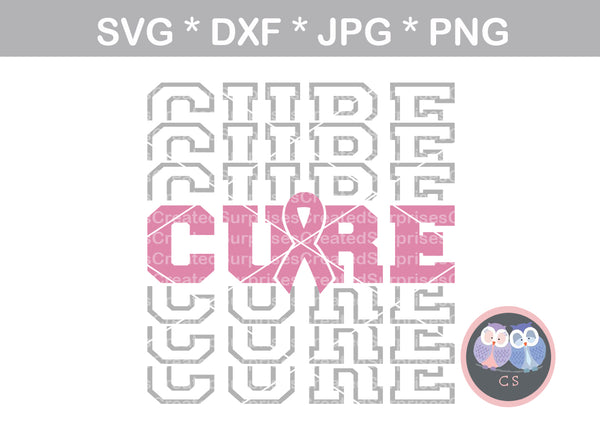 Cure Ribbon, Breast Cancer awareness, Pink Ribbon, digital download, SVG, DXF, cut file, personal, commercial, use with Silhouette Cameo, Cricut and Die Cutting Machines