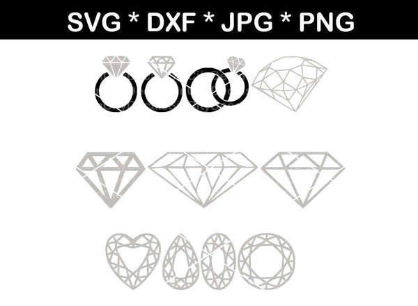 Diamond, wedding, ring, bling, gems, digital download, SVG, DXF, cut file, personal, commercial, use with Silhouette Cameo, Cricut and Die Cutting Machines