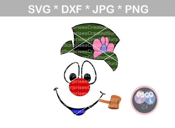 Frosty the Snowman, face, head, pipe, Christmas, digital download, SVG, DXF, cut file, personal, commercial, use with Silhouette Cameo, Cricut and Die Cutting Machines