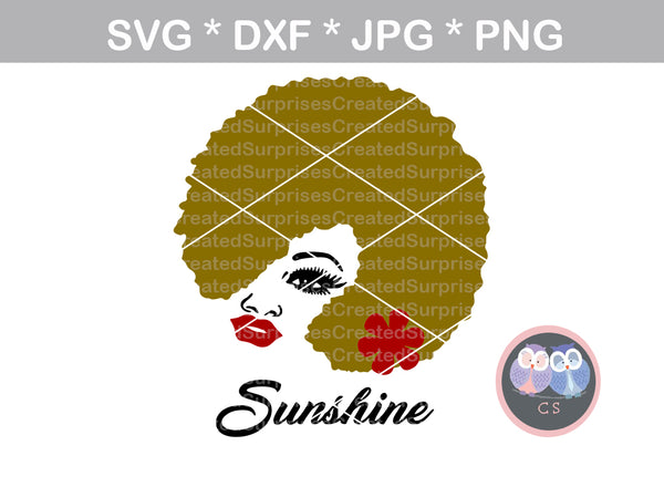 Afro woman, wild hair, afro, girl, digital download, SVG, DXF, cut file, personal, commercial, use with Silhouette Cameo, Cricut and Die Cutting Machines
