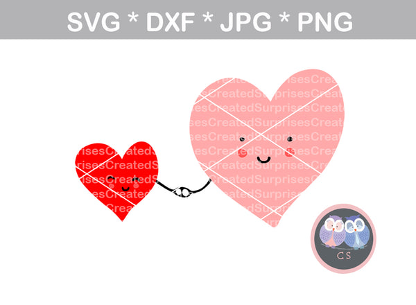 Hearts holding hands, heart, smile, digital download, SVG, DXF, cut file, personal, commercial, use with Silhouette Cameo, Cricut and Die Cutting Machines