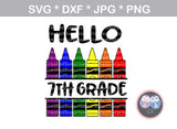 Hello, preschool, kinder, kindergarten, 1st-12th, grade, school, crayons, split crayons, digital download, SVG, DXF, cut file, personal, commercial, use with Silhouette Cameo, Cricut and Die Cutting Machines