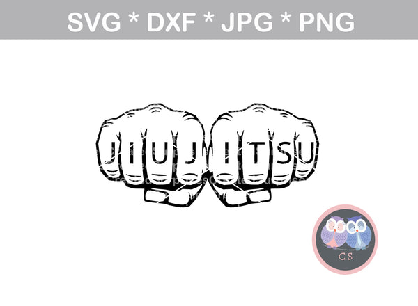 JIUJITSU, Fists, digital download, SVG, DXF, cut file, personal, commercial, use with Silhouette Cameo, Cricut and Die Cutting Machines