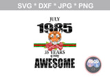 Tiger, years being awesome, birthday, fully interchangeable dates/months, digital download, SVG, DXF, cut file, personal, commercial, use with Silhouette, Cricut and Die Cutting Machines