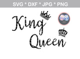 King, Queen, crowns, crown, digital download, SVG, DXF, cut file, personal, commercial, use with Silhouette Cameo, Cricut and Die Cutting Machines
