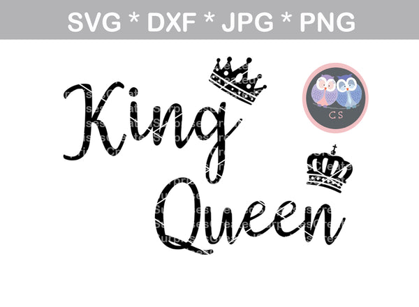 King, Queen, crowns, crown, digital download, SVG, DXF, cut file, personal, commercial, use with Silhouette Cameo, Cricut and Die Cutting Machines