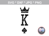 King, Queen, heart, spade, suite, crowns, crown, digital download, SVG, DXF, cut file, personal, commercial, use with Silhouette Cameo, Cricut and Die Cutting Machines