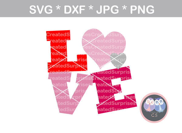 Love, Hearts, Valentine, heart, digital download, SVG, DXF, cut file, personal, commercial, use with Silhouette Cameo, Cricut and Die Cutting Machines