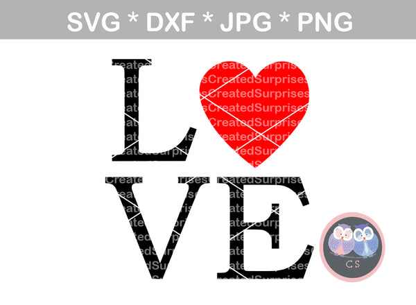 Love, Heart, digital download, SVG, DXF, cut file, personal, commercial, use with Silhouette Cameo, Cricut and Die Cutting Machines