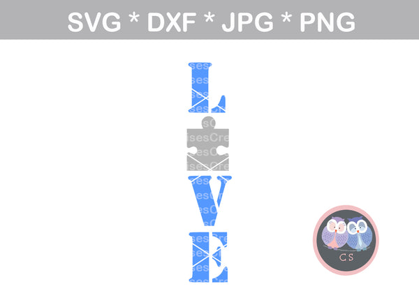 Love, puzzle, autism awareness, digital download, SVG, DXF, cut file, personal, commercial, use with Silhouette Cameo, Cricut and Die Cutting Machines