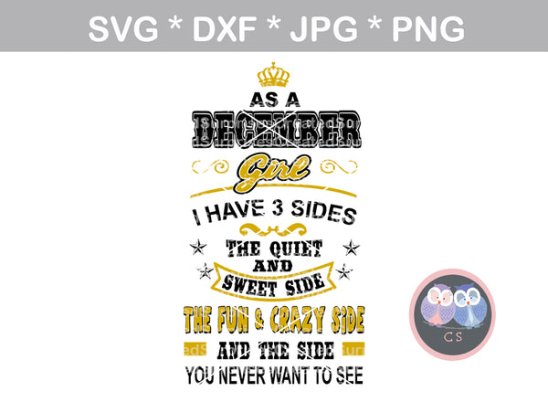 Birthday Girl, 3 Sides (All Months Included), digital download, SVG, DXF, cut file, personal, commercial, use with Silhouette Cameo, Cricut and Die Cutting Machines