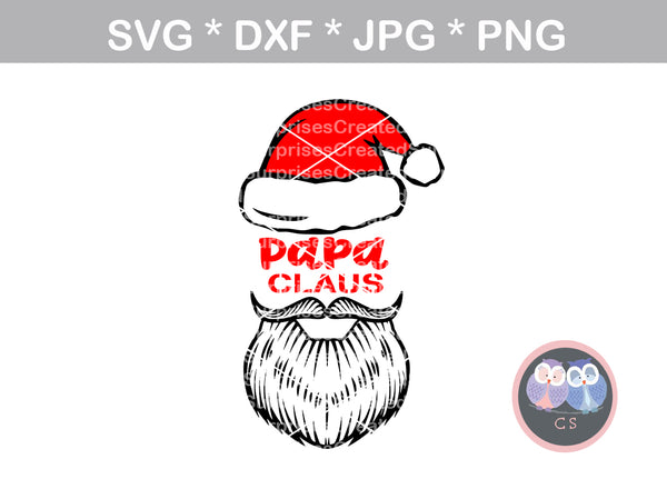 Papa Claus, Santa, Hat, beard, christmas, digital download, SVG, DXF, cut file, personal, commercial, use with Silhouette Cameo, Cricut and Die Cutting Machines