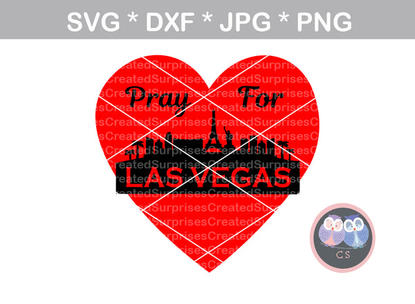 Pray for Vegas, Heart, Cityscape, support, digital download, SVG, DXF, cut file, personal, commercial, use with Silhouette Cameo, Cricut and Die Cutting Machines