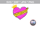 Princess heart, sash, crown, digital download, SVG, DXF, cut file, personal, commercial, use with Silhouette Cameo, Cricut and Die Cutting Machines