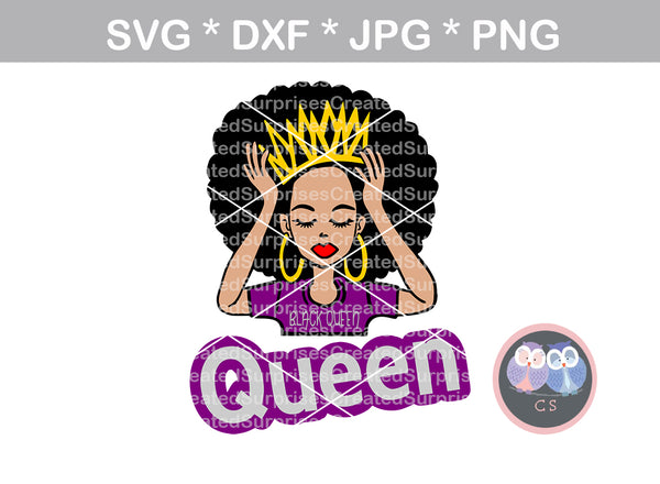 Afro woman, Black queen, hands up, colored face, black woman, digital download, SVG, DXF, cut file, personal, commercial, use with Silhouette Cameo, Cricut and Die Cutting Machines