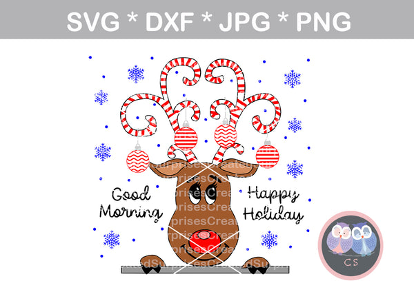 Reindeer, Happy Holiday, candy cane, ornament, cute, Christmas, digital download, SVG, DXF, cut file, personal, commercial, use with Silhouette Cameo, Cricut and Die Cutting Machines