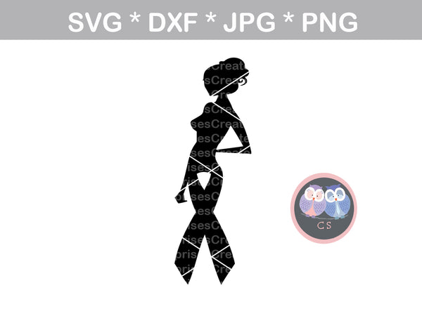 Woman Pink Ribbon, cancer awareness, digital download, SVG, DXF, cut file, personal, commercial, use with Silhouette Cameo, Cricut and Die Cutting Machines