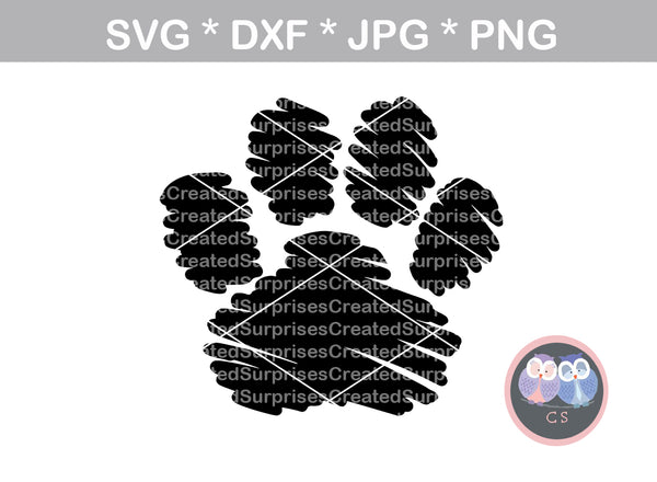 Scribble Paw, cute, claw, animal footprint, digital download, SVG, DXF, cut file, personal, commercial, use with Silhouette Cameo, Cricut and Die Cutting Machines