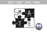 Soul Mate, Love, Puzzle, Puzzle pieces, interlocking, digital download, SVG, DXF, cut file, personal, commercial, use with Silhouette Cameo, Cricut and Die Cutting Machines