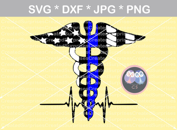 Police, Medical, staff, wings, heartbeat, digital download, SVG, DXF, cut file, personal, commercial, use with Silhouette Cameo, Cricut and Die Cutting Machines