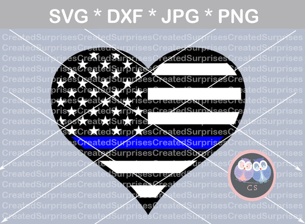Thin blue line, Police, heart, flag, Hero, digital download, SVG, DXF, cut file, personal, commercial, use with Silhouette Cameo, Cricut and Die Cutting Machines