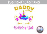 Mommy, Daddy, Grandma, Grandpa, of the Birthday girl, Unicorn face, horn, digital download, SVG, DXF, cut file, personal, commercial, use with Silhouette Cameo, Cricut and Die Cutting Machines