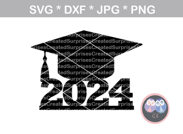 2024 24 graduate cap senior digital download SVG DXF cut file personal commercial Silhouette Cricut