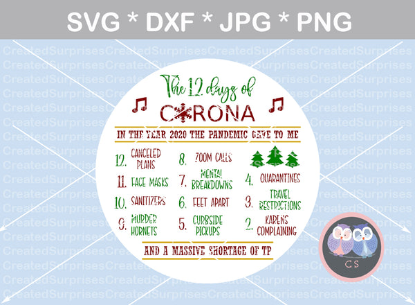 12 days of Corona, funny, Christmas, ornament, digital download, SVG, DXF, cut file, personal, commercial, use with Silhouette, Cricut and Die Cutting Machines