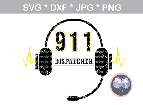 911 Dispatcher, headset, Police, heart, Hero, digital download, SVG, DXF, cut file, personal, commercial, use with Silhouette Cameo, Cricut and Die Cutting Machines