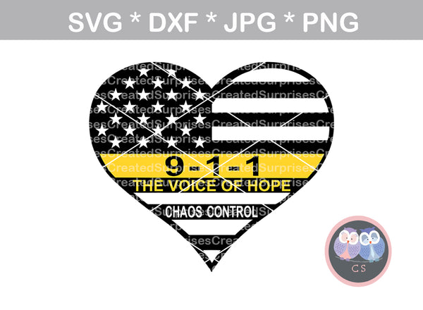 911 Dispatcher, thin gold line, hope, Police, heart, flag, Hero, digital download, SVG, DXF, cut file, personal, commercial, use with Silhouette Cameo, Cricut and Die Cutting Machines