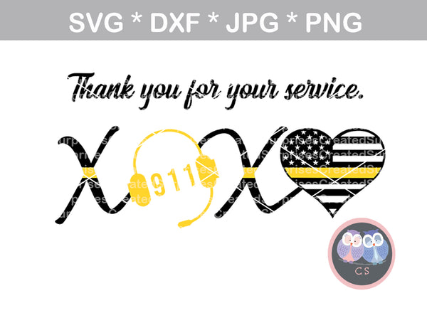 911 XOXO Dispatcher, headset, Police, heart, Hero, digital download, SVG, DXF, cut file, personal, commercial, use with Silhouette Cameo, Cricut and Die Cutting Machines
