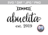 Mom, graduated to Abuelita, est date, changable numbers, heart, digital download, SVG, DXF, cut file, personal, commercial, use with Silhouette Cameo, Cricut and Die Cutting Machines