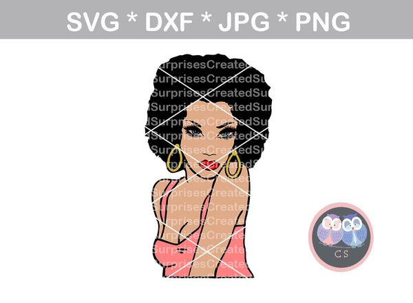 Afro woman, shoulder, colored face, black woman, digital download, SVG, DXF, cut file, personal, commercial, use with Silhouette Cameo, Cricut and Die Cutting Machines