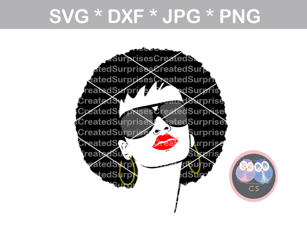 Afro woman, Black woman, Diva, digital download, SVG, DXF, cut file, personal, commercial, use with Silhouette Cameo, Cricut and Die Cutting Machines