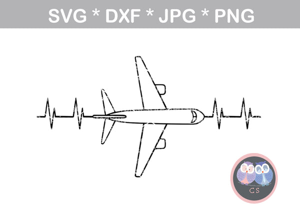 Airplane, Heartbeat, love, plane, digital download, digital download, SVG, DXF, cut file, personal, commercial, use with Silhouette Cameo, Cricut and Die Cutting Machines