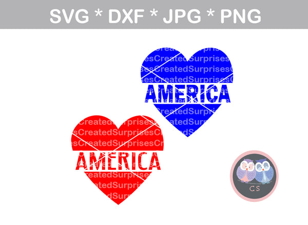 America, Heart, 4th of July, patriotic, digital download, SVG, DXF, cut file, personal, commercial, use with Silhouette Cameo, Cricut and Die Cutting Machines