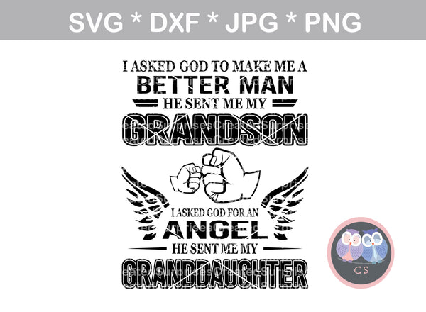 Better Man, Grandson, Angel, Granddaughter, Grandpa, Fathers Day, Honor, fist, digital download, SVG, DXF, cut file, personal, commercial, use with Silhouette Cameo, Cricut and Die Cutting Machines